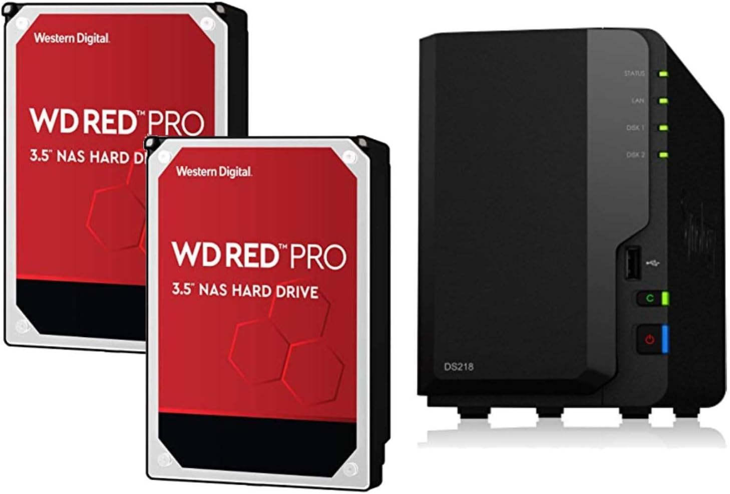 Synology 2 Bay NAS DiskStation DS218 (Diskless) + 2 WD Red Pro 4TB Hard Drives 7200 Class
