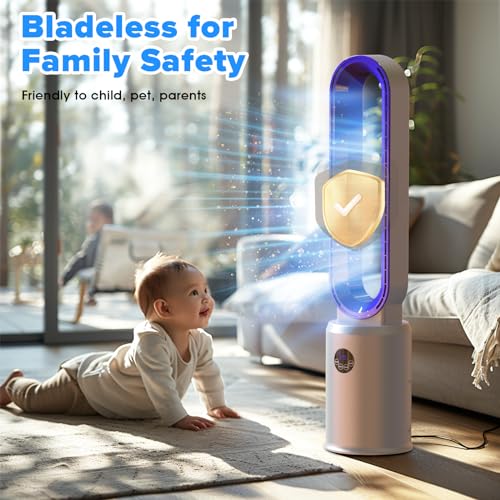Cobuy Bladeless Tower Fan with Remote, Air Circulator Cooling Fan for Indoor Use, 24 Speeds Settings, 12 Timer, Quiet Oscillating Fan for Home Bedroom