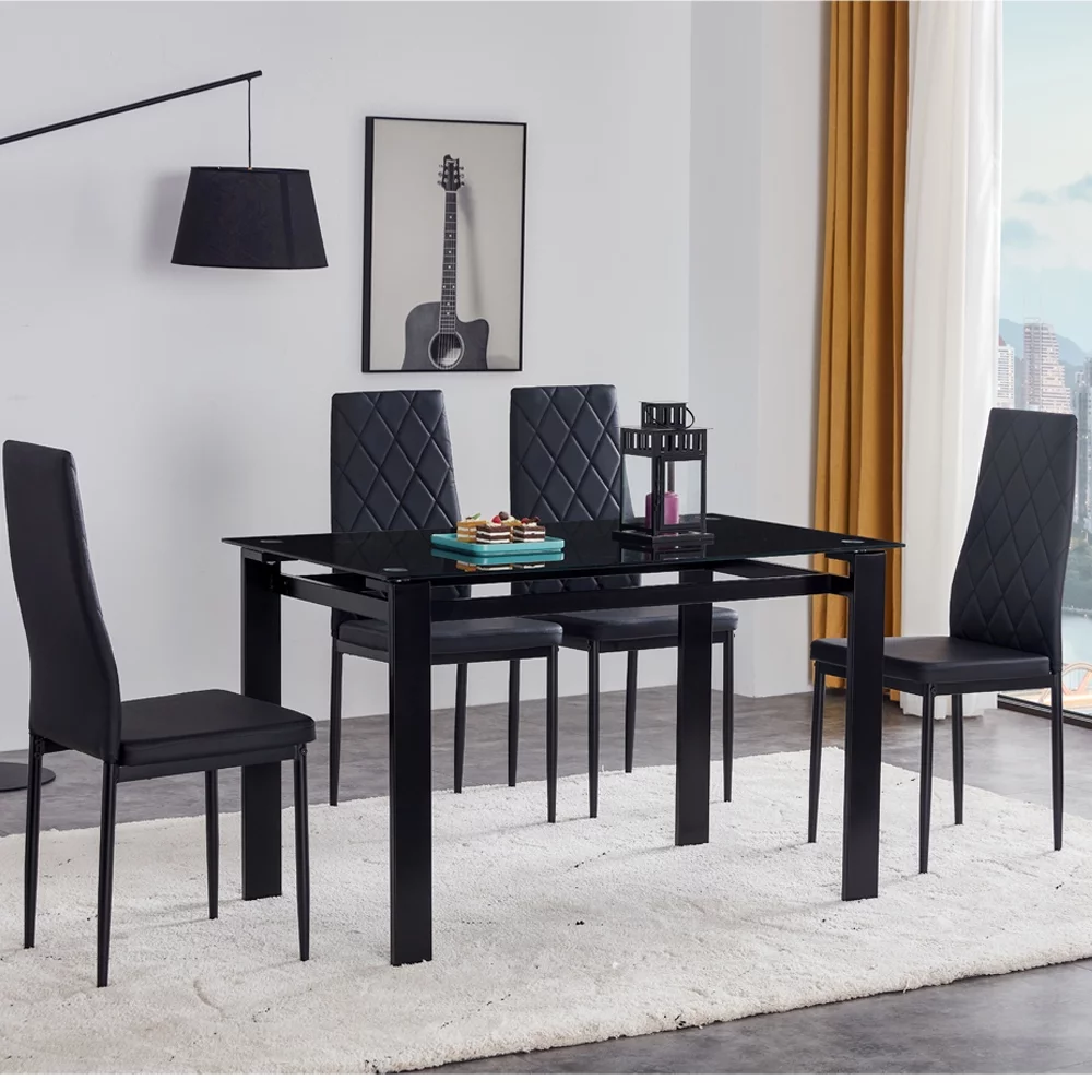 5 Piece Dining Table Set for 4,Kitchen Table and Chairs for 4, Dining Room Table Set with PU Leather Chairs,Small Dining Set for Small Spaces,Black