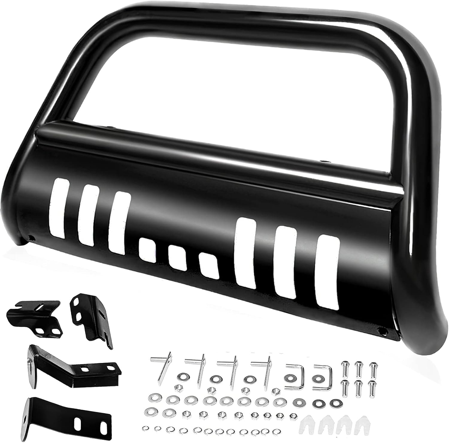 AUTOSAVER88 Bull Bar Compatible for 2004-2022 Ford F150/2003-2014 Navigator Stainless Chrome Bull Bar 3" Push Front Bumper Grill Grille Guard with Skid Plate