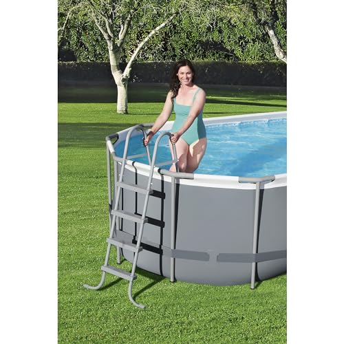 Bestway Power Steel 16' x 10' x 42" Rectangular Metal Frame Above Ground Swimming Pool Set with 1000 GPH Filter Pump, Ladder, and Pool Cover