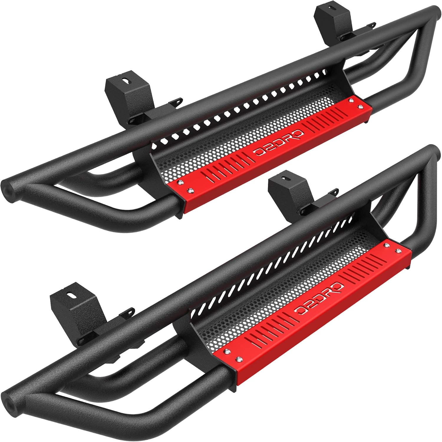 OEDRO Running Boards, Drop Side Steps Compatible with 2018-2022 Jeep Wrangler JL 2 Door, All Steel Nerf Bar w/ Red Paintable Step Plates
