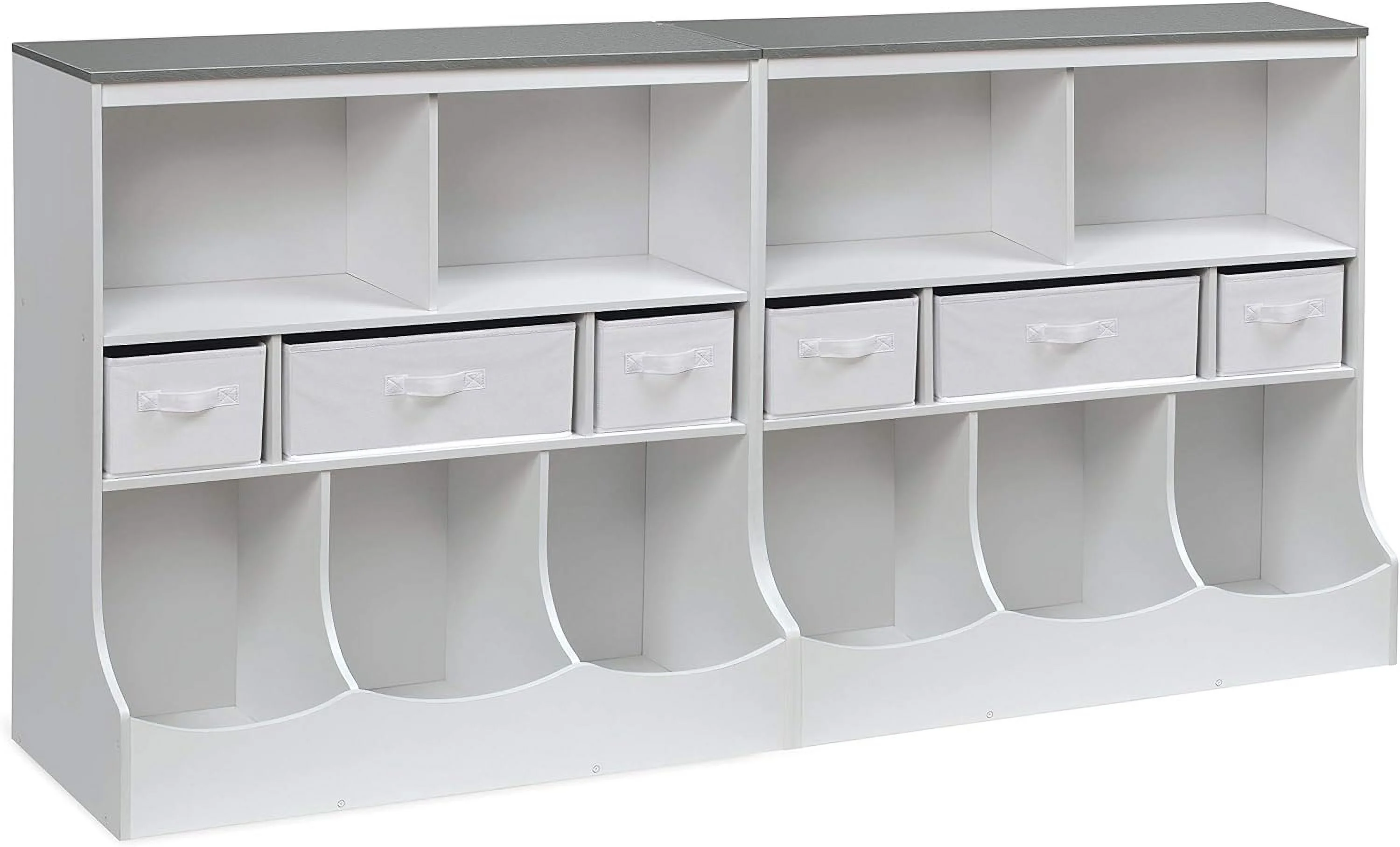 WAGEE Combo Bin Toy Storage Unit and Book Shelf for Kids with 3 Baskets - White/Gray
