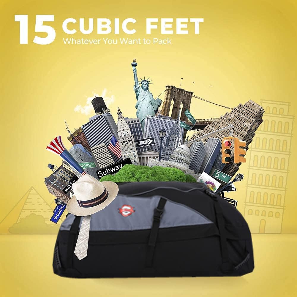 Sailnovo Car Rooftop Cargo Carrier Bag, 21 Cubic Feet 100% Waterproof Heavy Duty 900D Car Roof Bag for All Vehicle with/Without Racks - Anti-Slip Mat+6 Door Hooks