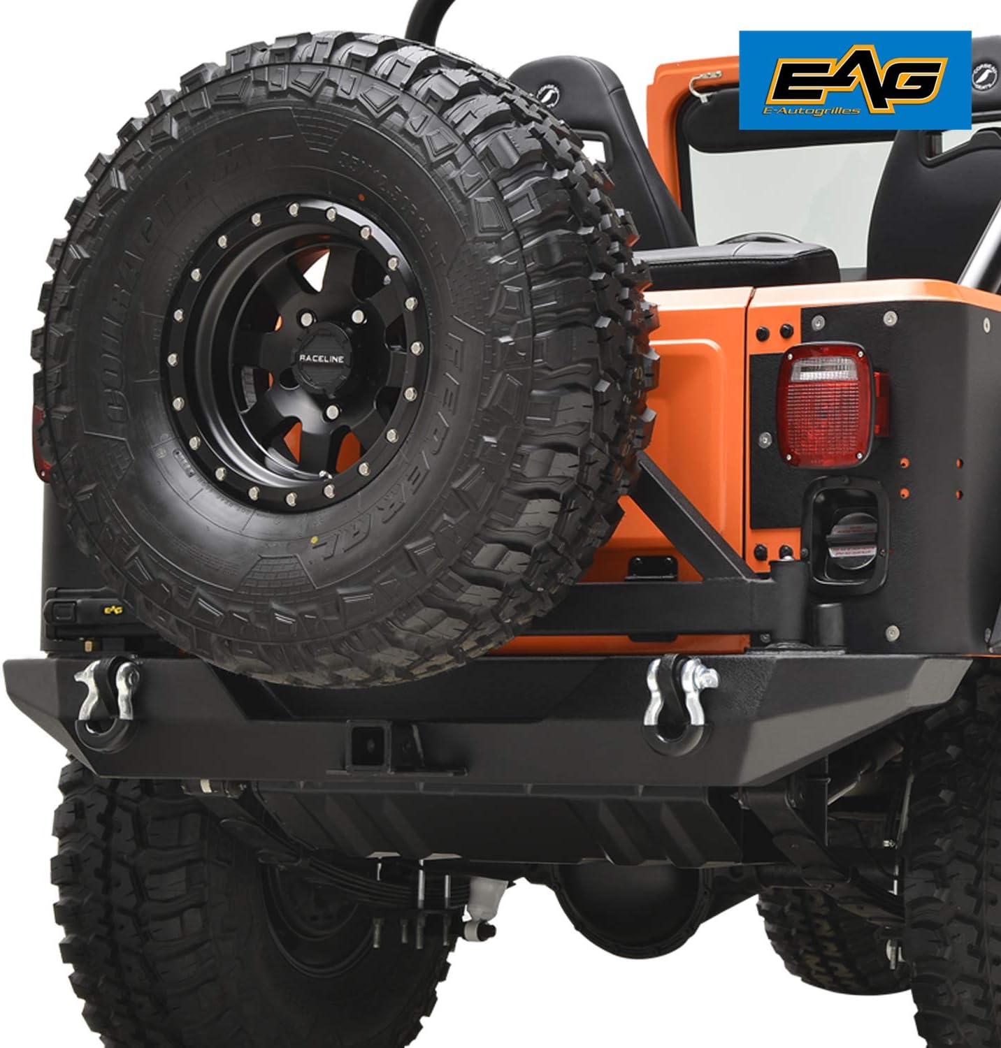 EAG Rock Crawler Rear Bumper with Secure Lock Tire Carrier Fit for 76-86 Wrangler CJ