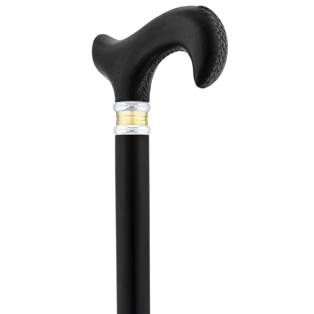 Royal Canes Black Leather Derby Walking Cane w/ Black Beechwood Shaft