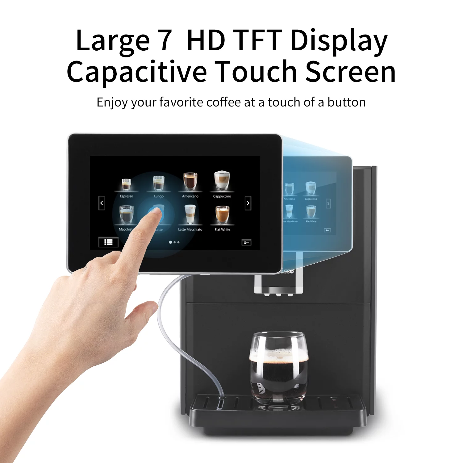Hipresso Programmable Super-automatic Espresso Coffee Machine with Large 7 inches HD TFT Display