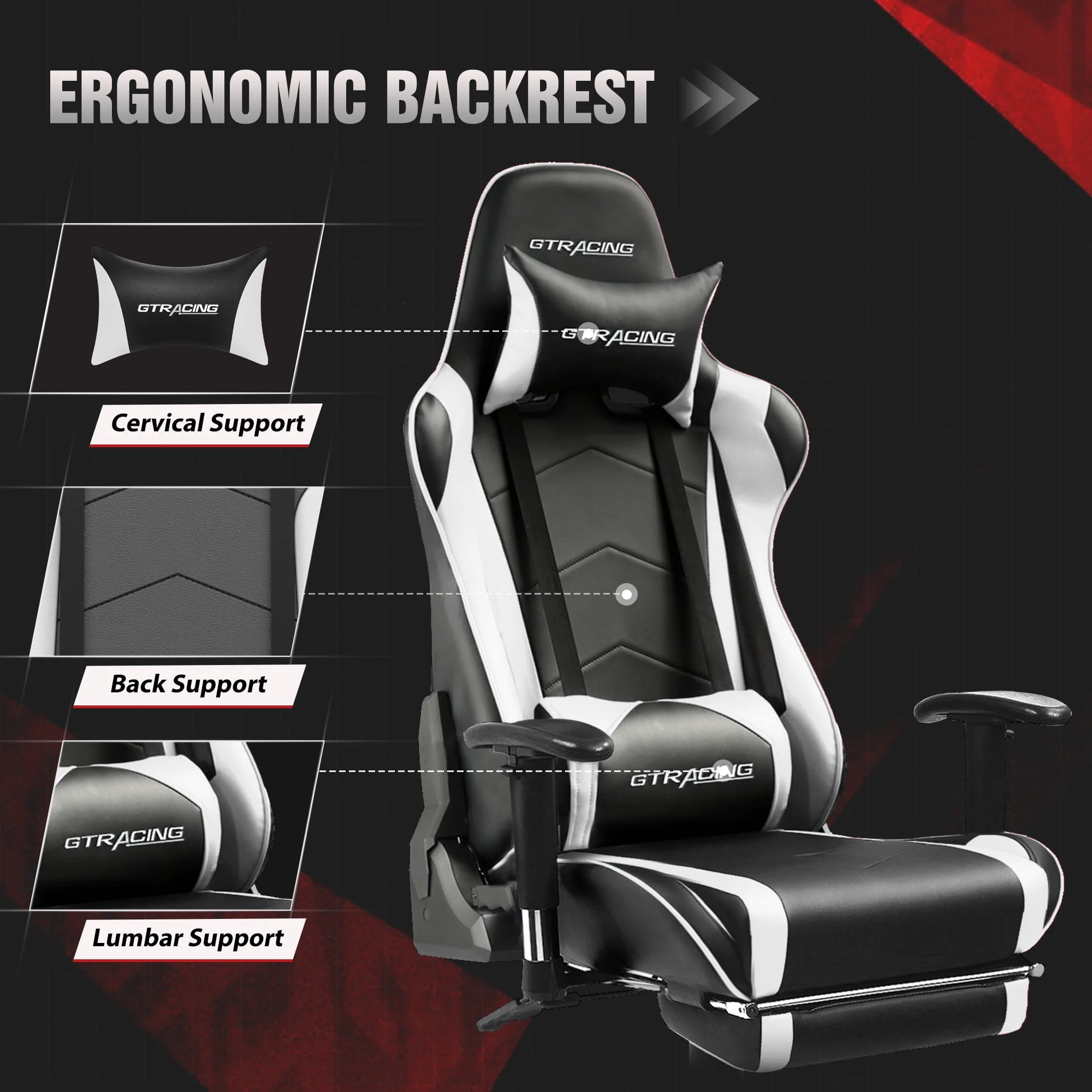 GTRACING Gaming Chair Office Chair PU Leather with Footrest & Adjustable Headrest, Red