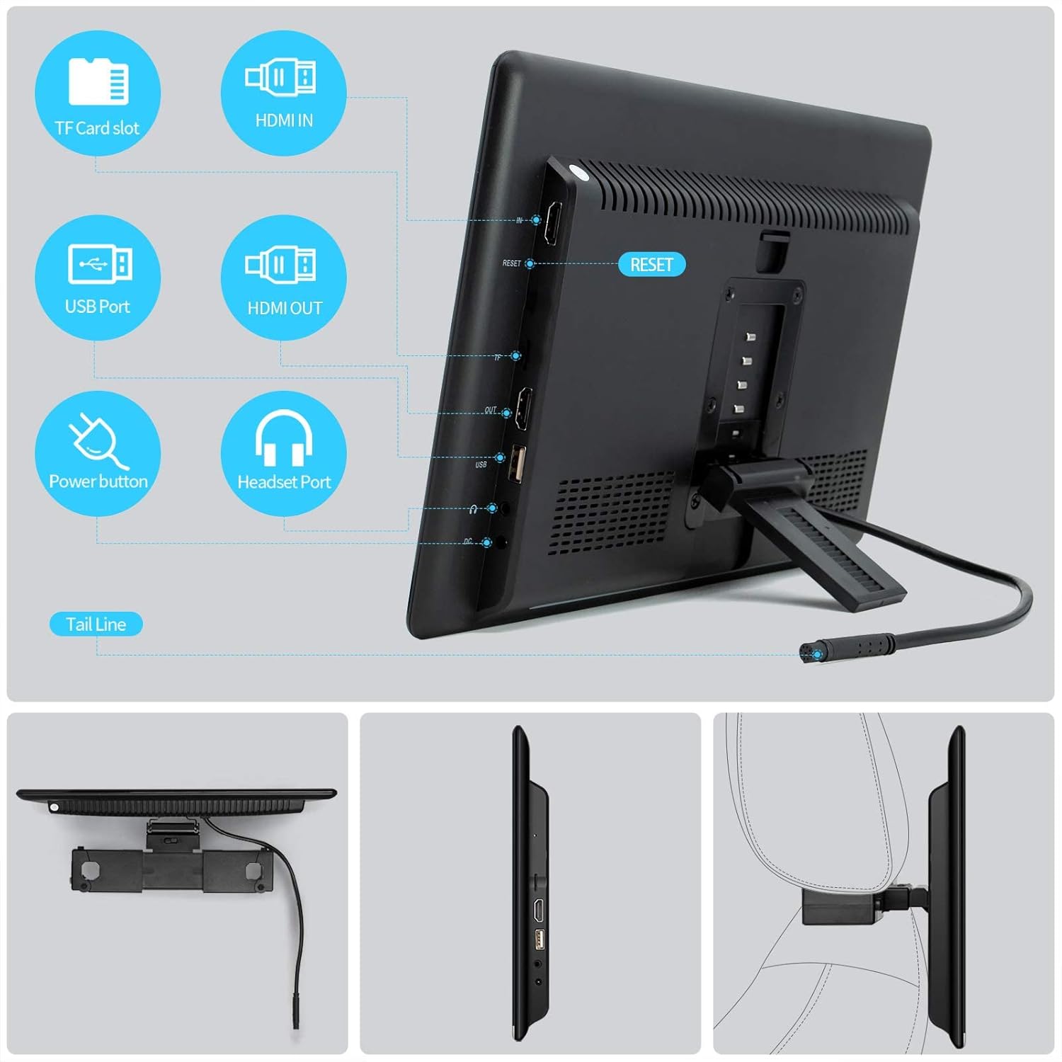 13.3" Upgrade Car TV,Android 10 Multifunction Headrest Monitor Tablet Touch Screen,Car Back Seat TV Support 4K/WiFi/Bluetooth/Netflix/HDMI in/Out/FM/Video Player,Great for Car Travel