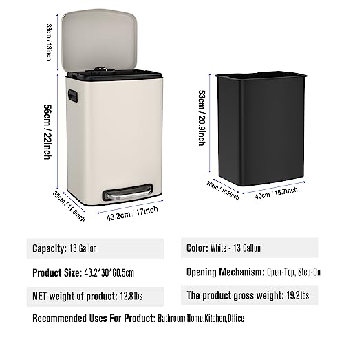 pouseayar Stainless Steel Large Trash Can with Soft Close Lid - Foot Pedal Rectangular Garbage Bin Fingerprint-Proof, and Durable for Kitchen, Home, and Office