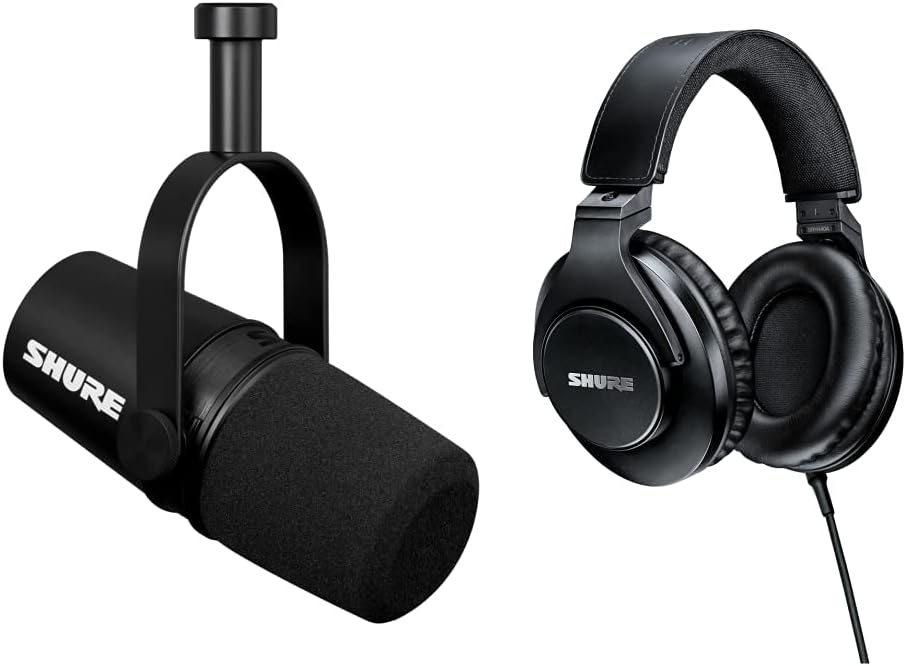 Shure MV7 USB Microphone with Tripod, for Podcasting, Recording, Streaming & Gaming, Built-In Headphone Output, All Metal USB/XLR Dynamic Mic, Voice-Isolating Technology, TeamSpeak Certified - Black