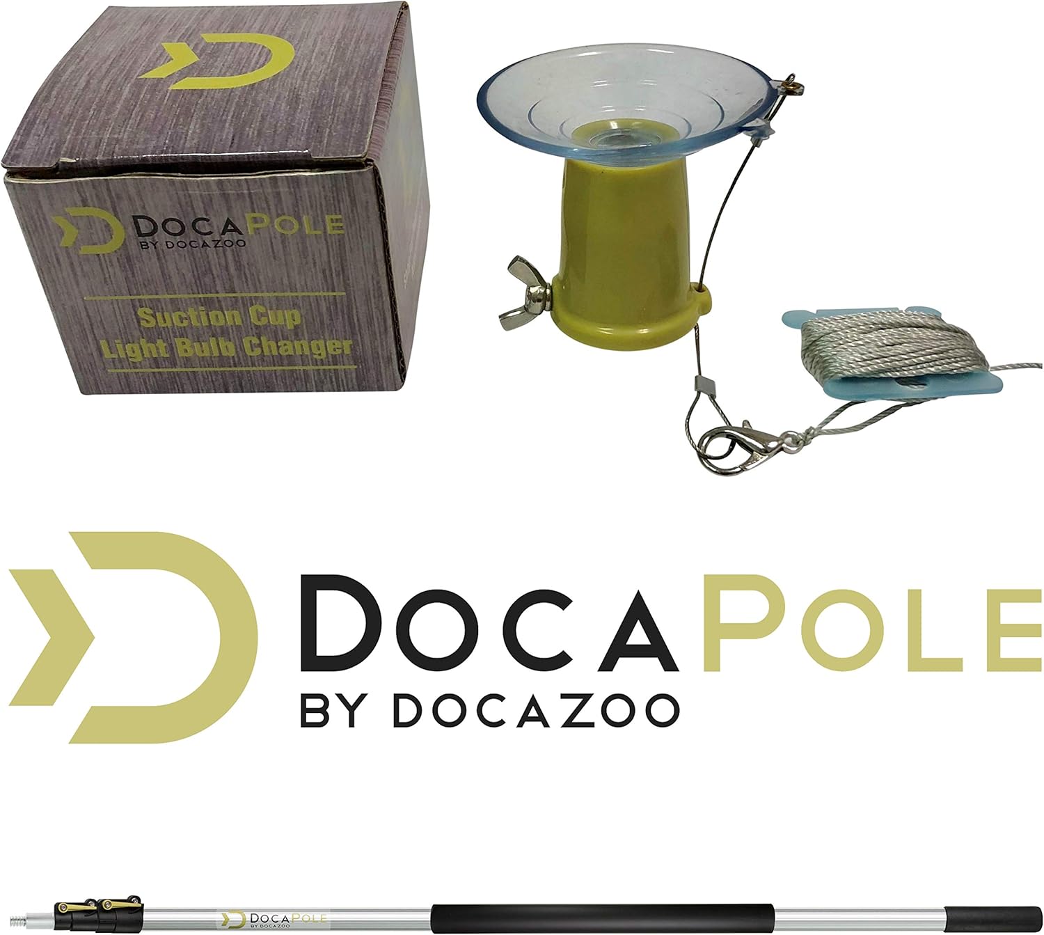 DocaPole Light Bulb Changer with 7-30 Foot Telescopic Extension Pole For High Ceilings and Recessed Lights, Suction Cup Style