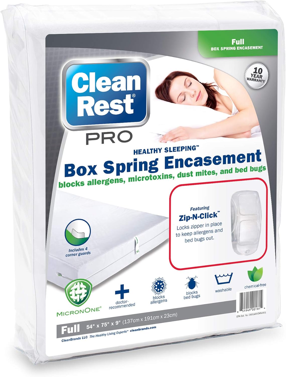 CleanRest PRO Innovative Zippered Box Spring Encasement - Tear Resistant - Hypoallergenic - Noiseless - Patented Zipper Security (Fits 9 in. H) Queen