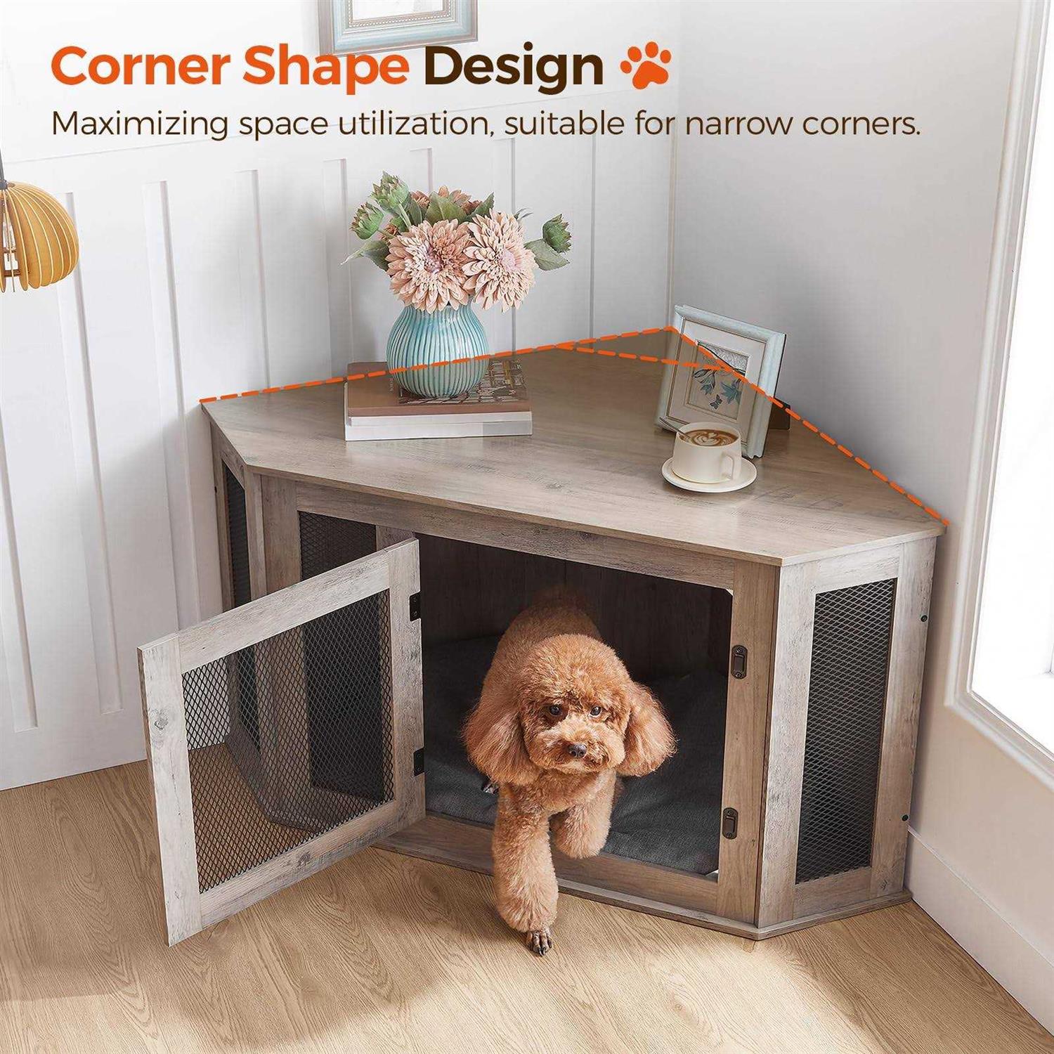 MAHANCRIS Corner Dog Crate Furniture Wooden Dog Kennel End Table Decorative Pet Crate Indoor Use - Pet Supplies online store