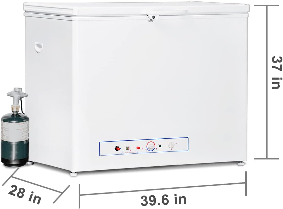 SMETA Propane Freezer Gas/Electric 110v Propane Chest Freezer Outdoor RV Refrigerator Off-grid Living Life Lockable Absorption 2Wway Deep Freezer for Camper Van, Large Capacity 7.1 Cu.Ft, White