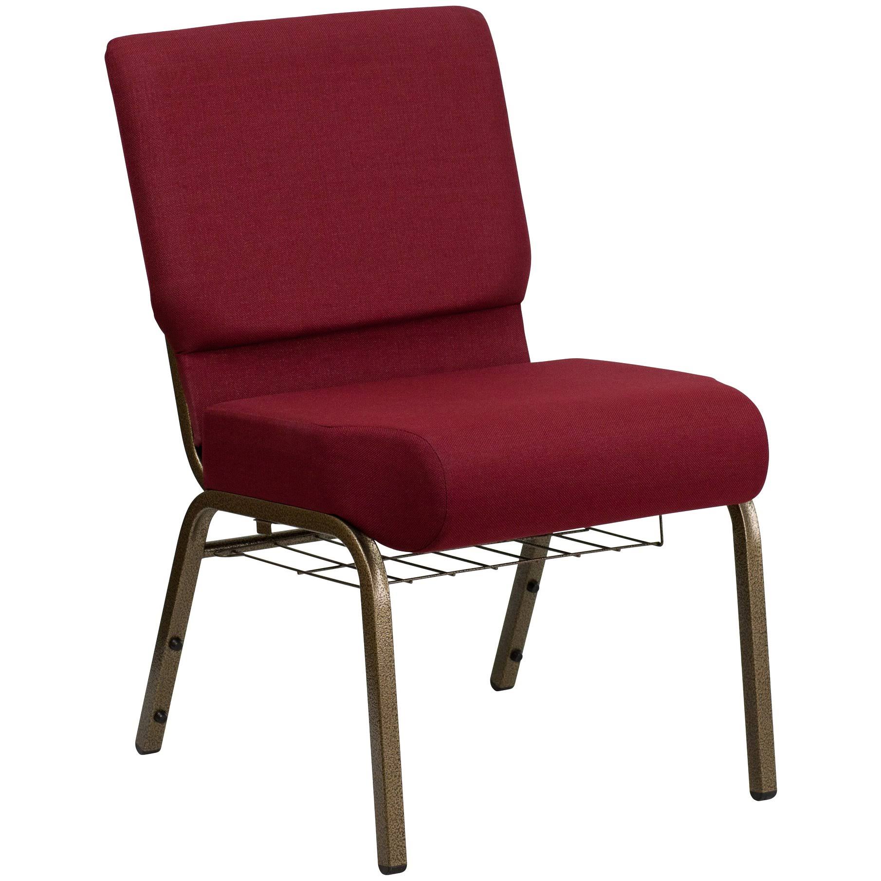 Flash Furniture Hercules Crimson Fabric Silver Vein Frame Church Chair with Cup Book Rack