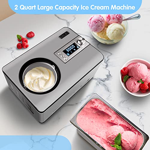 KUMIO Ice Cream Maker with Compressor, No Pre-Freezing, 4 Modes Ice Cream Maker Machine with LCD Display, Timer