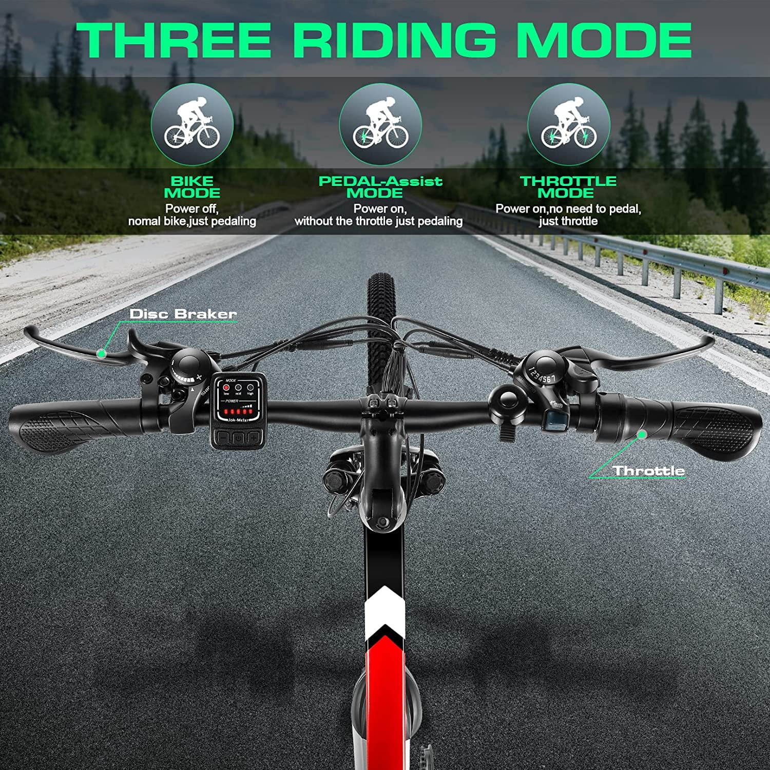 Vivi Electric Bike 26 Adult Electric Mountain Bike 500W Hardtail Electric Commuter Bike 21 Speed with Cruise Control Up to 20MPH & 50Miles