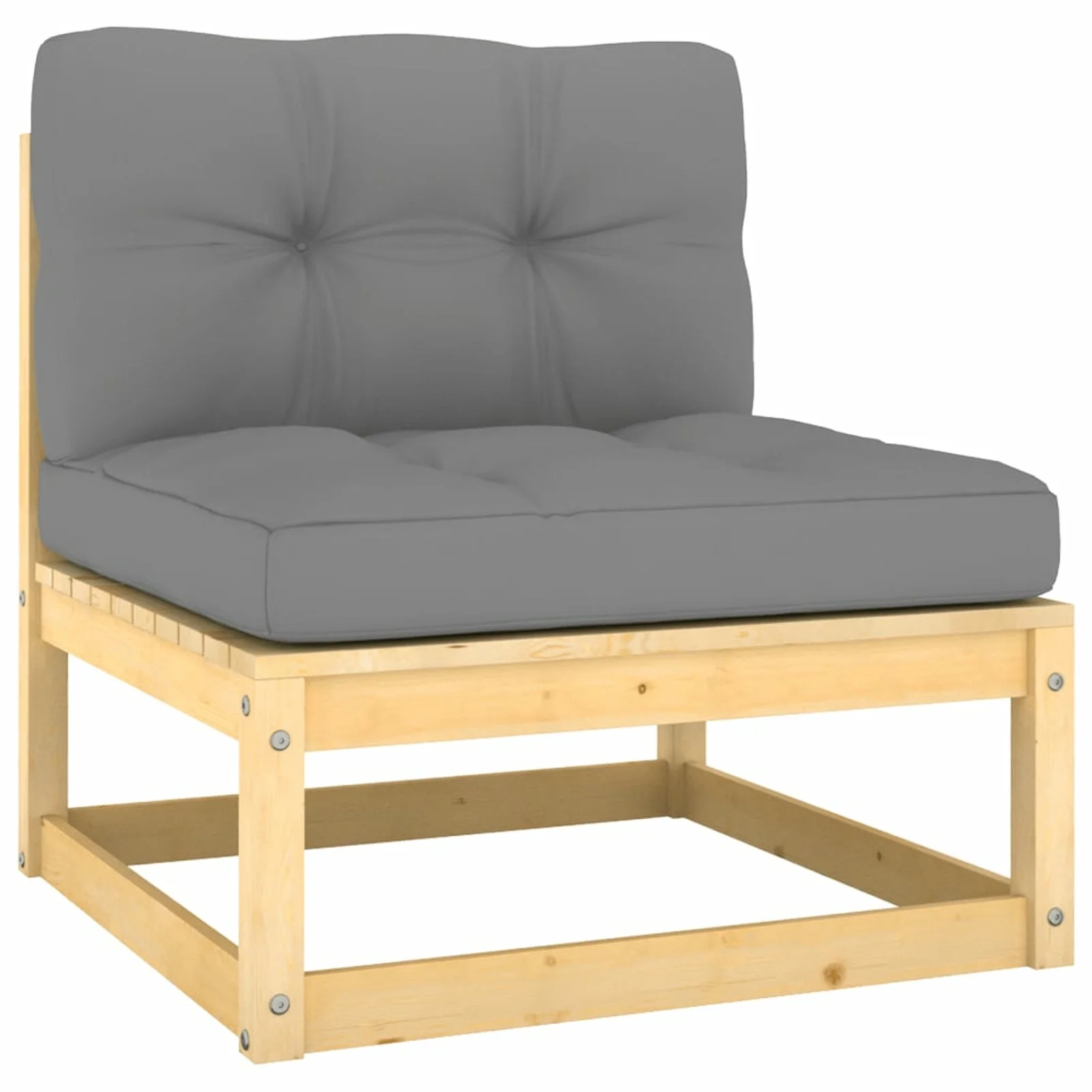 Anself 7 Piece Wood Garden Conversation Set Gray Cushioned 3 Corner and 4 Middle Pinewood Sectional Sofa Set Wooden Frame for Patio, Garden, Backyard, Poolside, Lawn