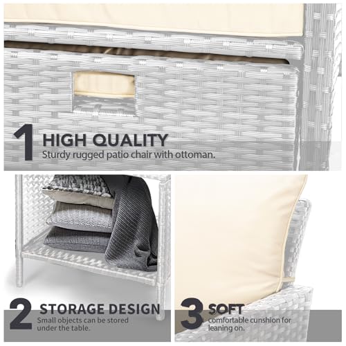 LEVELEVE Balcony Furniture 5 Piece Patio Conversation Set, PE Wicker Rattan Outdoor Lounge Chairs with Soft Cushions 2 Ottoman&Glass Table for Porch, Lawn-Brown Wicker