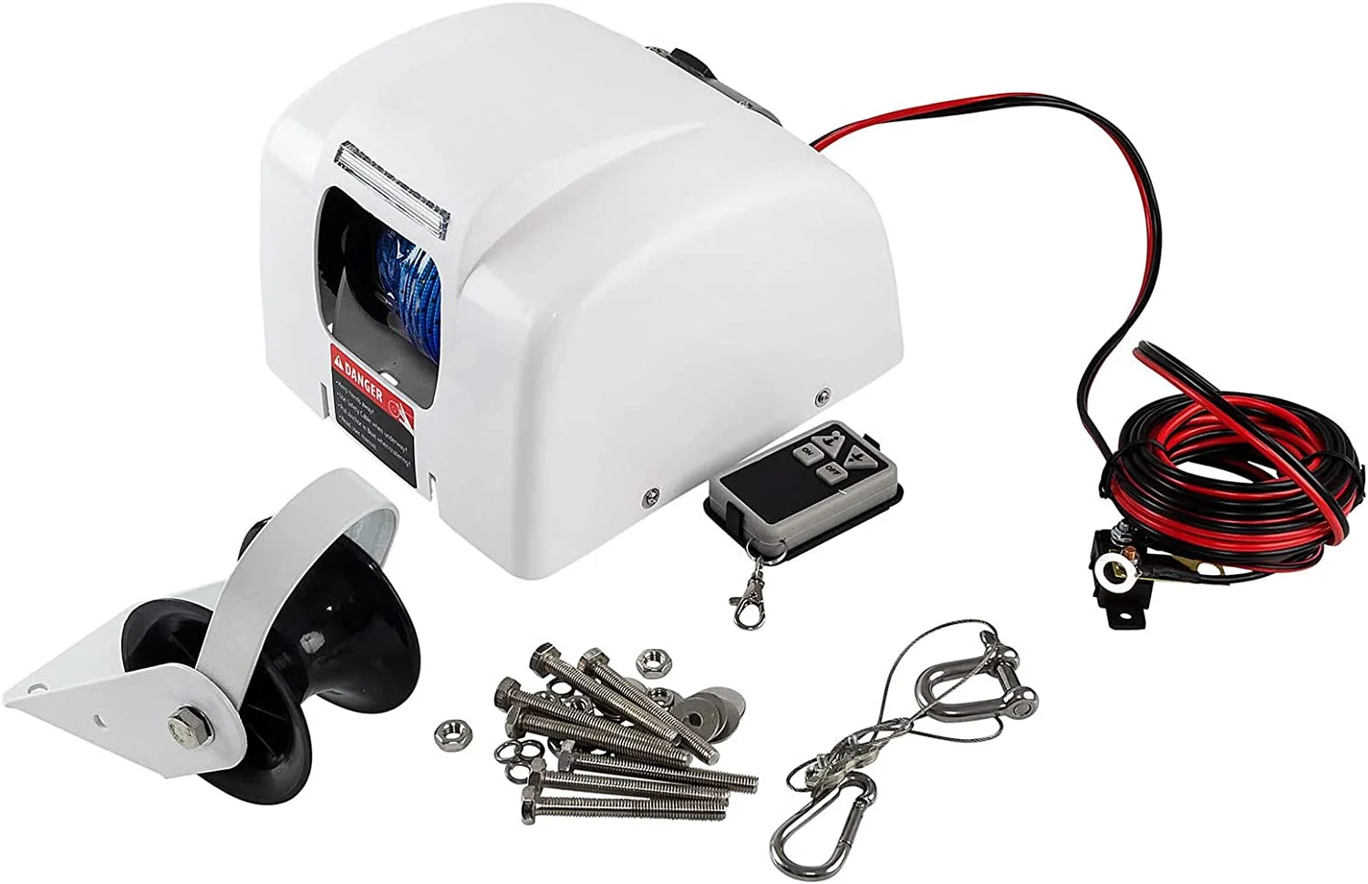 Miumaeov Electric Anchor Winch, Marine Anchor Winch Saltwater Boat Electric Windlass Anchor Winch w/ Wireless Remote Control Heavy Duty Towing Winches for Fishing Pontoon Boats (25LBS)
