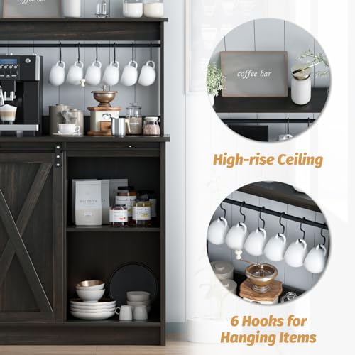 4ever2buy Farmhouse Coffee Bar Cabinet, Buffet Sideboard Storage Cabinet,White Coffee Bar Table with Sliding Barn Door & Adjustable Shelf for Living Room