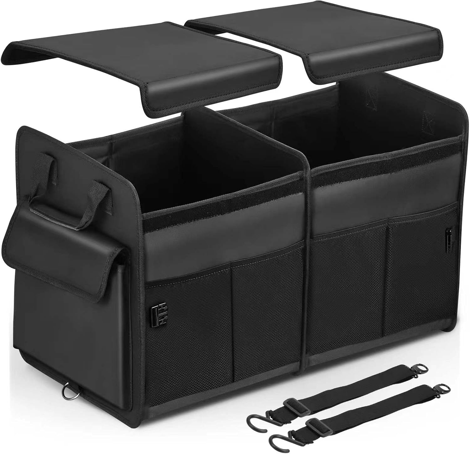 Car Trunk Organizer with Portable Leakproof Cooler Bag,Foldable Cover,Adjustable Securing Straps,Collapsible Trunk Organizer for Car,SUV,Truck and Other Vehicles(4-in-1 with Cooler)