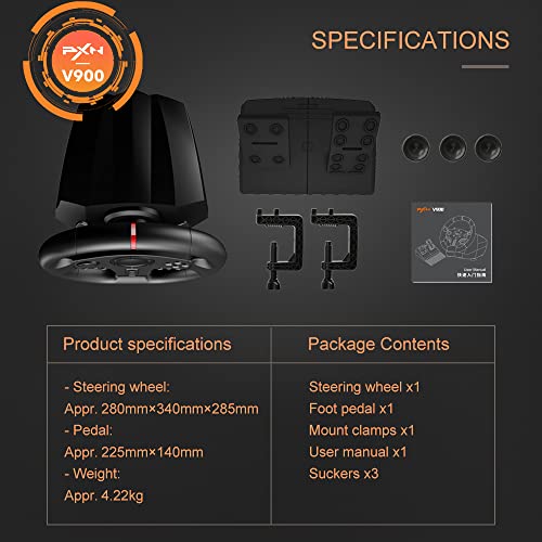 PXN V900 Gaming Steering Wheel - 270/900° Sim Xbox Racing Wheel with Pedals Paddle Shifter - for Xbox One,Series S|X, PC, PS4, Switch, Android TV