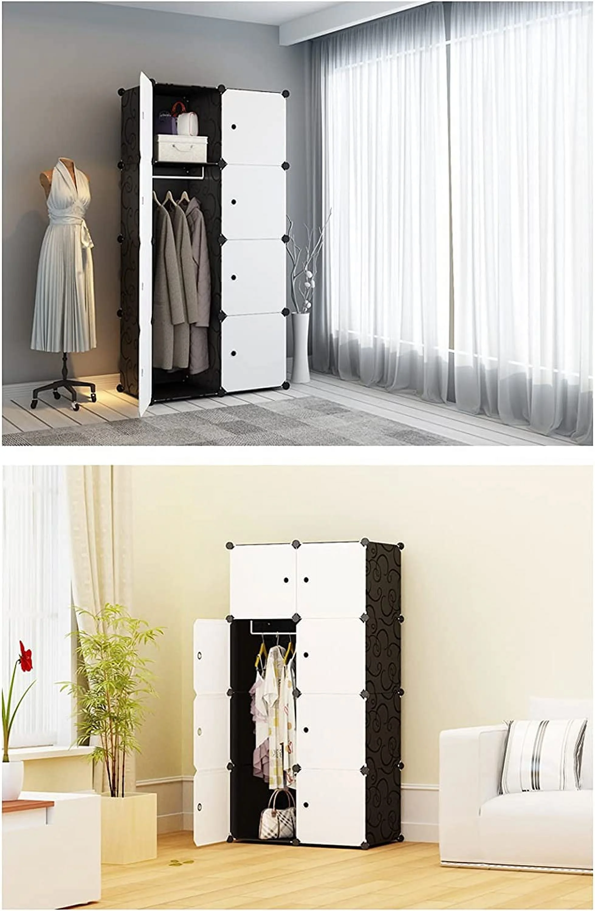 HOOMHIBIU Wardrobe Closet Portable Wardrobe Closets White Bedroom Armoire Clothes  Organizer 29.5" L X 18.5" D X 57.8" H (8-Cube) Wardrobe Closet