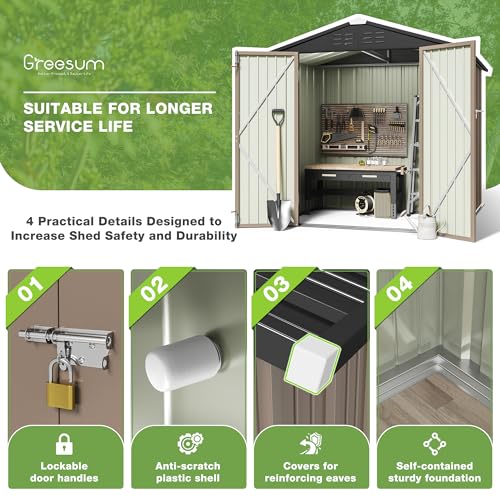 Greesum Outdoor Storage Shed 6 x 8 ft. Utility Tool Shed Metal Storage Garden Shed with Door & Lock for Patio Storage, Brown
