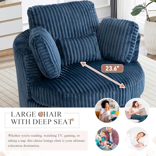 Chair and A Half with Ottoman, 360° Swivel Accent Barrel Chair Modern Comfy Round Reading Sofa Swivel Chairs Circle Lounge Chair for Bedroom Living Room w/4 Pillow Lower Seating Heigh (White, Large)