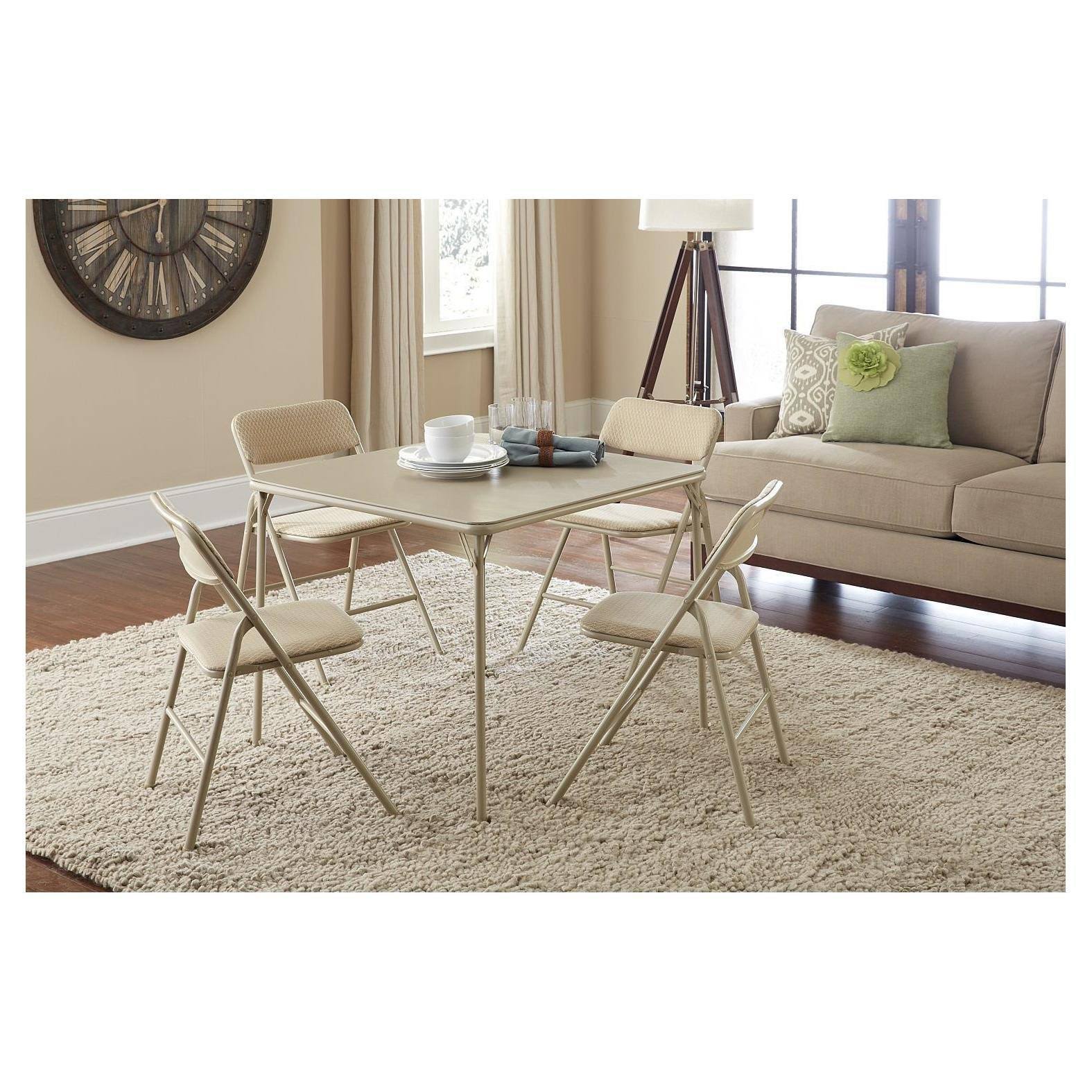 Cosco 5-Piece Folding Table and Chair Set, Wheat