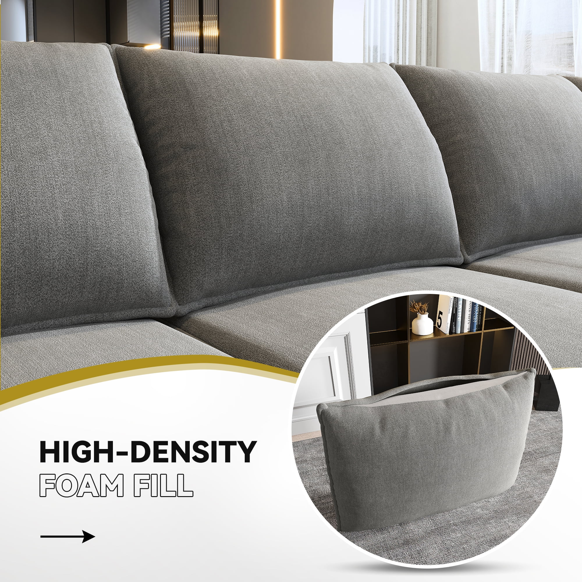 HONBAY Reversible Sectional Sofa Couch Set U Shaped Couch Sofa Sets for for Apartment/Living Room 8 Seats Sofa Sectional with Storage Ottomans, Grey