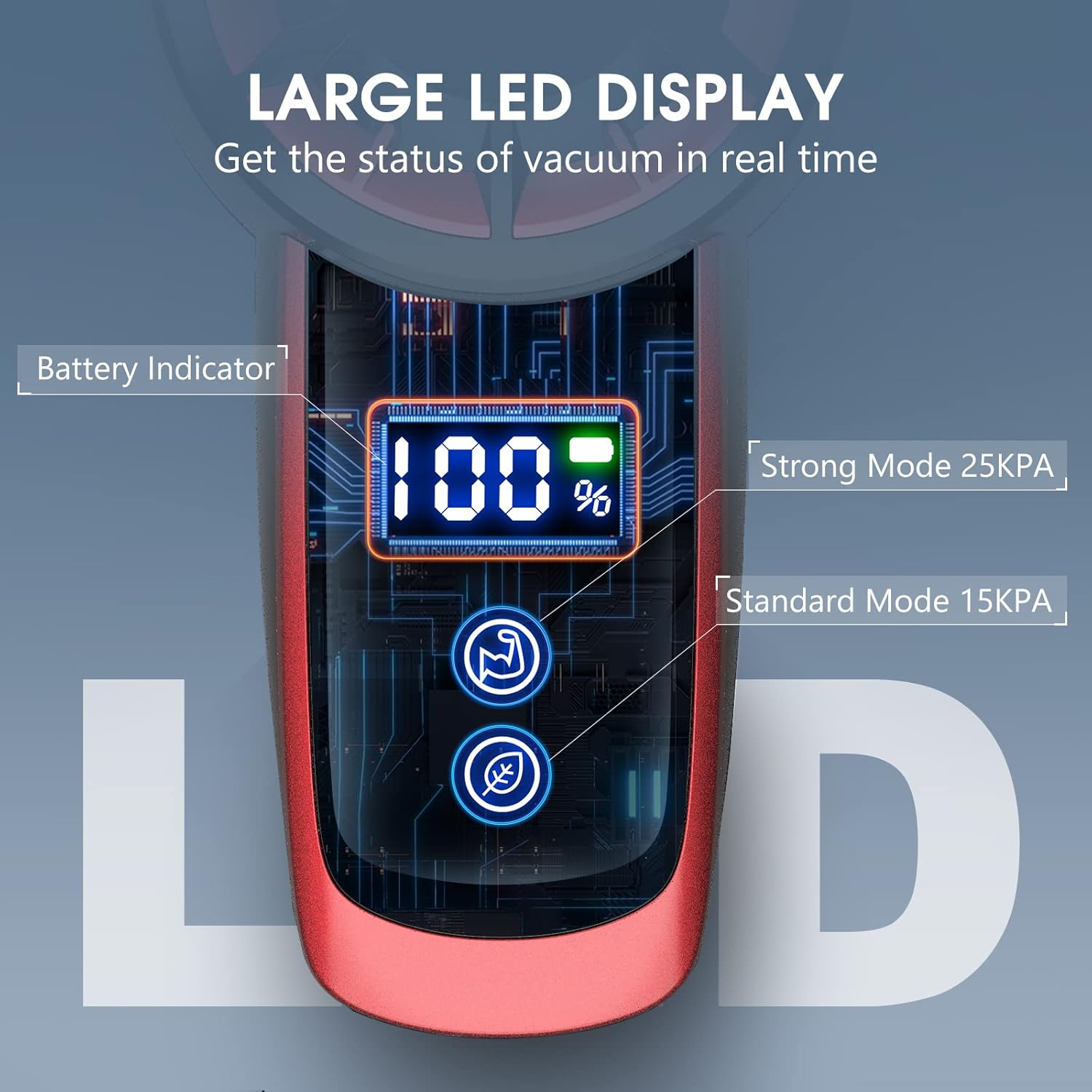 Cordless Vacuum Cleaner, 250W Stick Vacuum Cleaner with 25KPA Powerful Suction, Lightweight Handheld Vacuum LED Display for Carpet and Floor, Pet Hair