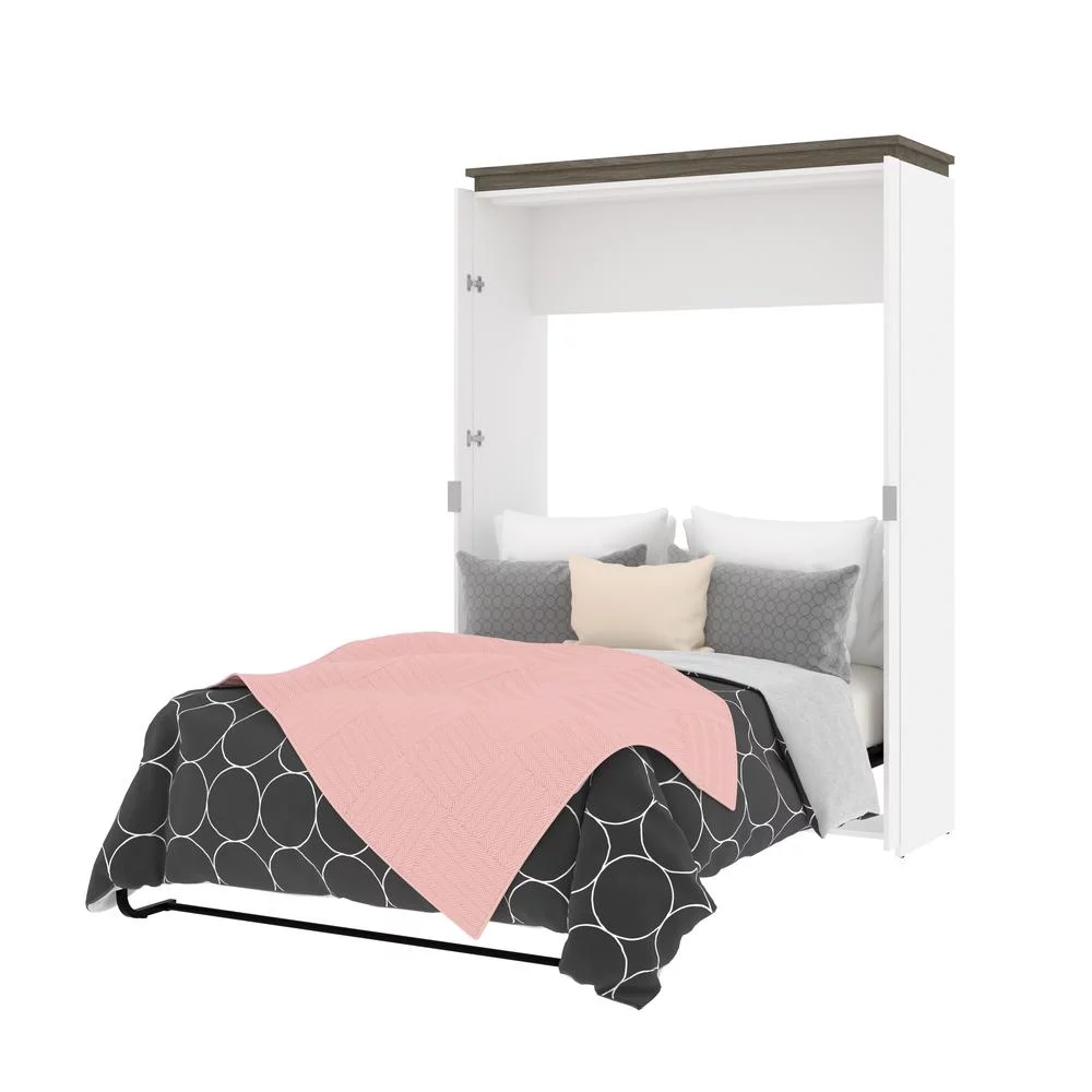 Bestar Orion 61" Full Murphy Bed in White and Walnut Gray