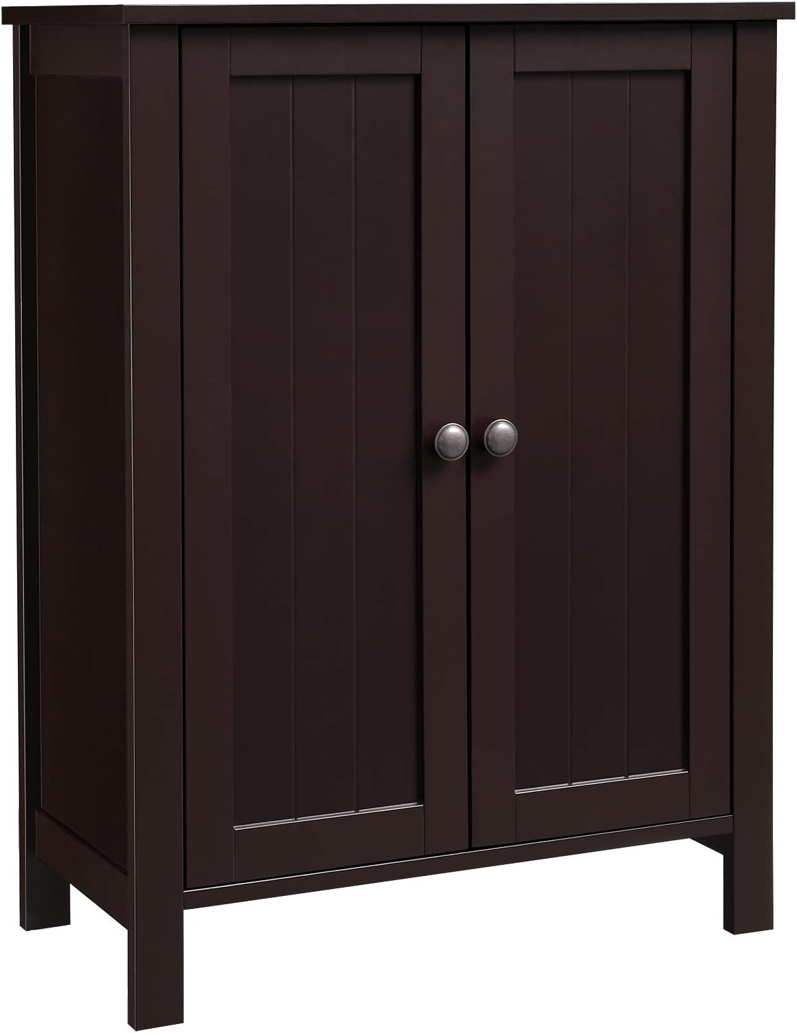 VASAGLE Bathroom Floor Storage Cabinet with Double Door Adjustable Shelf, 23.6 x 11.8 x 31.5 Inches White UBCB60W