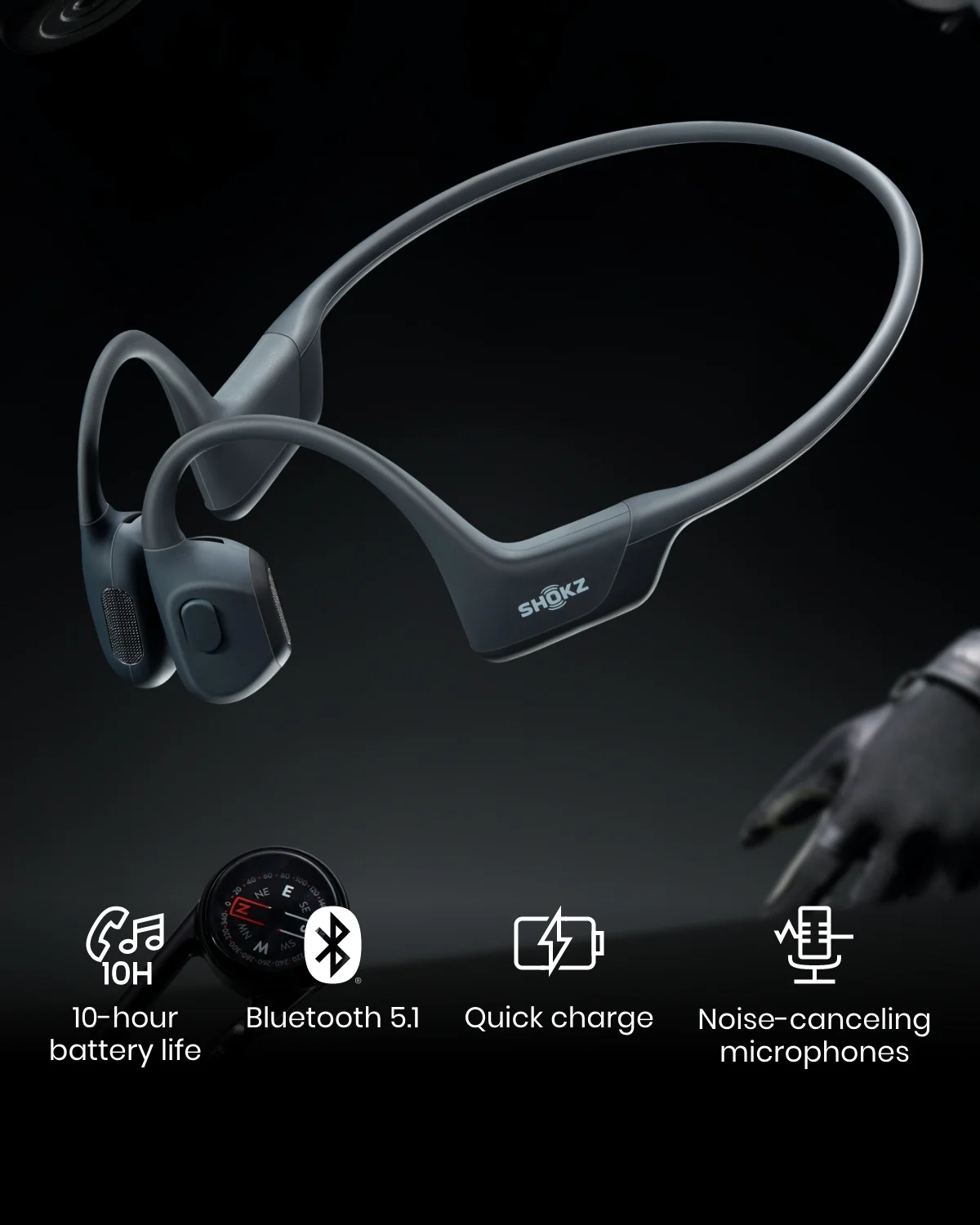 Shokz OpenRun Pro Premium Bone Conduction Open Ear Bluetooth Headphones for Sports with Cooling Wristband (Black)