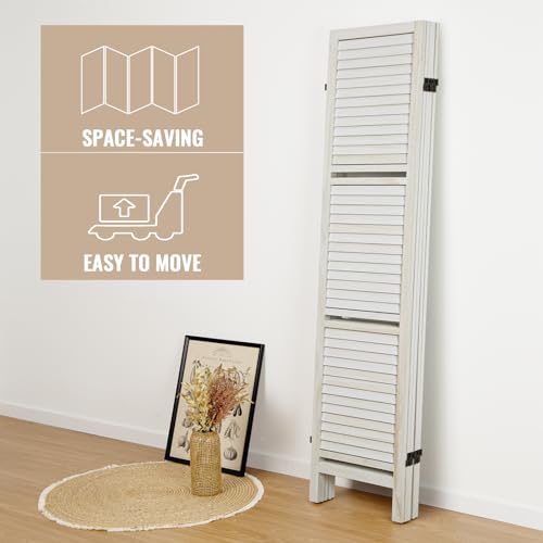 Room Divider with Shelves, Privacy Screen, Room Dividers and Folding Privacy Screens, 5 Panel Wood Temporary Wall Partition Separation Separator, Coconut