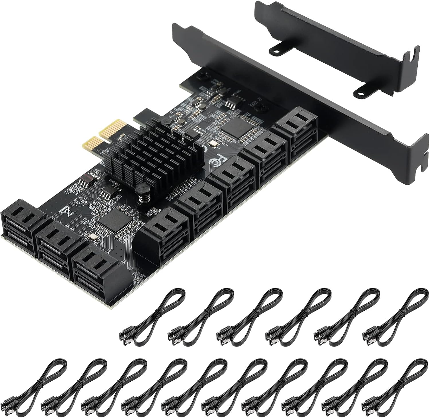 YUNKOZAND 4X PCIE SATA Card 8 Ports,with 8 SATA Cables,PCIE to SATA 3.0 6 Gbps Controller,PCIE SATA Expansion Card,PCIE SATA Controller Card,ASM1166+JMB575 Chips (8 Ports SATA-4X)