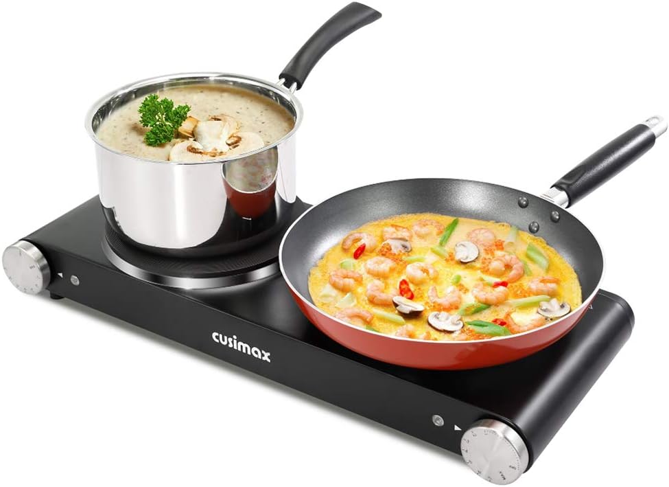 Cusimax Hot Plate Electric Burner Single Burner Cast Iron hot plates for cooking Portable Burner 1500W with Adjustable Temperature Control Stainless Steel Non-Slip Rubber Feet, Upgraded Version