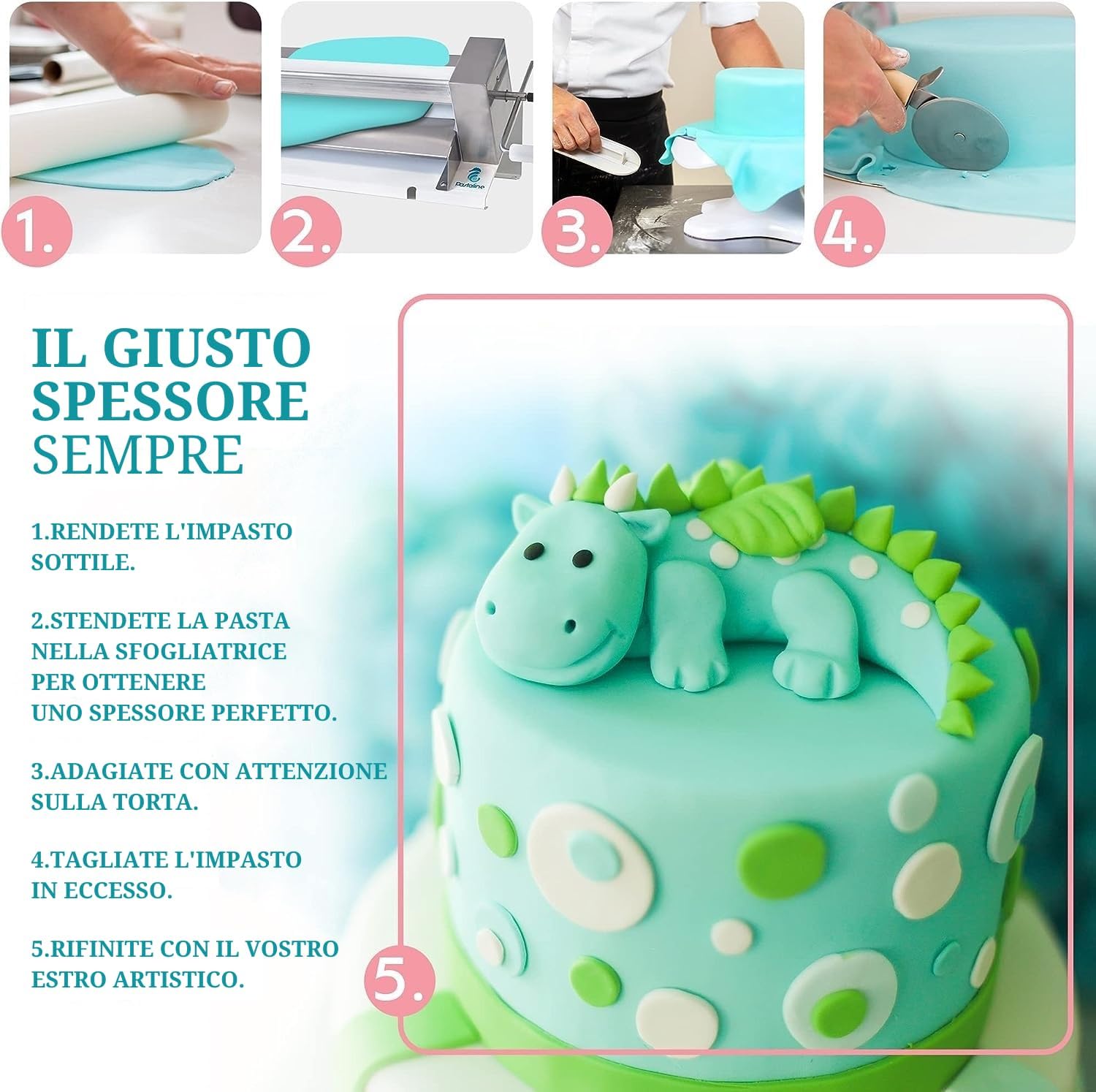 Manual Dough Sheeter Machine - Sfogliafacile NSF Manual Pasta Maker Machine for Icing, Marzipan and Puff Pastry | Easy Install Dough Sheeter Machine for Home or Small Commercial Kitchens