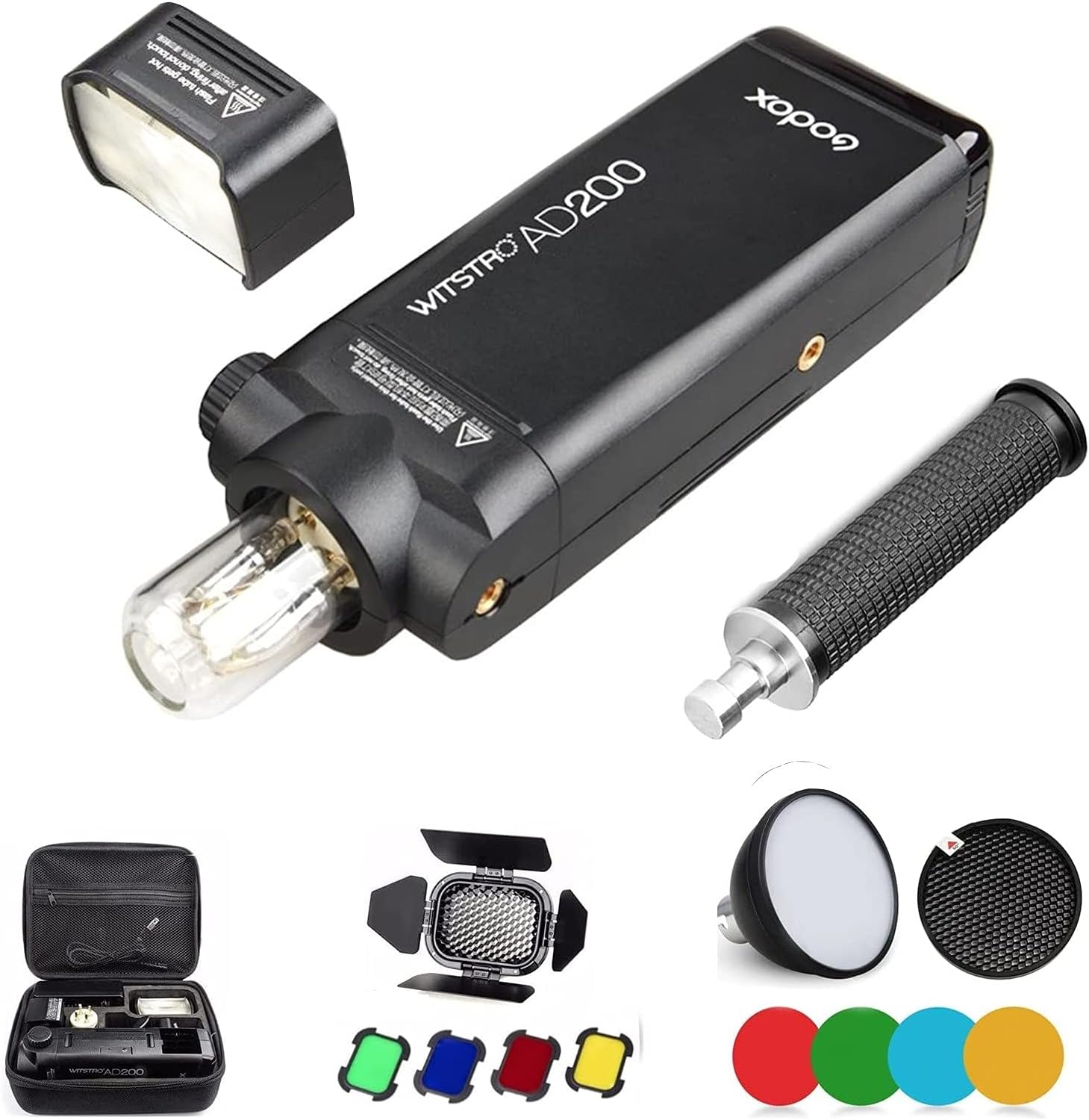 Godox AD200 Kit 200Ws 2.4G TTL Flash Strobe 1/8000 HSS Cordless Monolight w/ 2900mAh Lithimu Battery and Bare Bulb/Speedlite Fresnel Flash Head to Cover 500 Full Power Shots w/EACHSHOT Cleaning Cloth