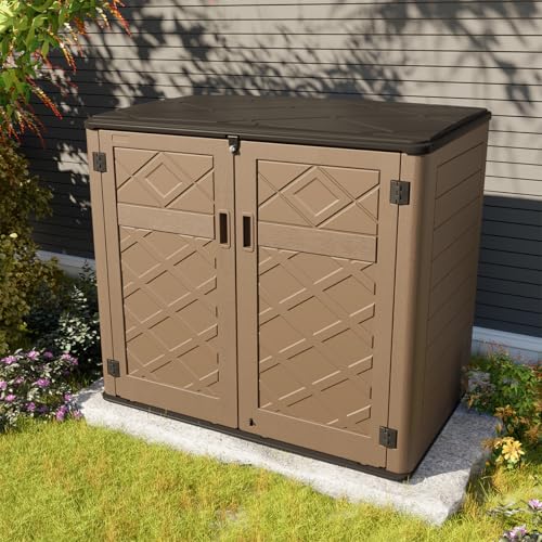 KINYING Horizontal Outdoor Storage Shed,47 Cu.ft Resin Outdoor Storage Cabinet Waterproof for Garden/Patio/Backyards