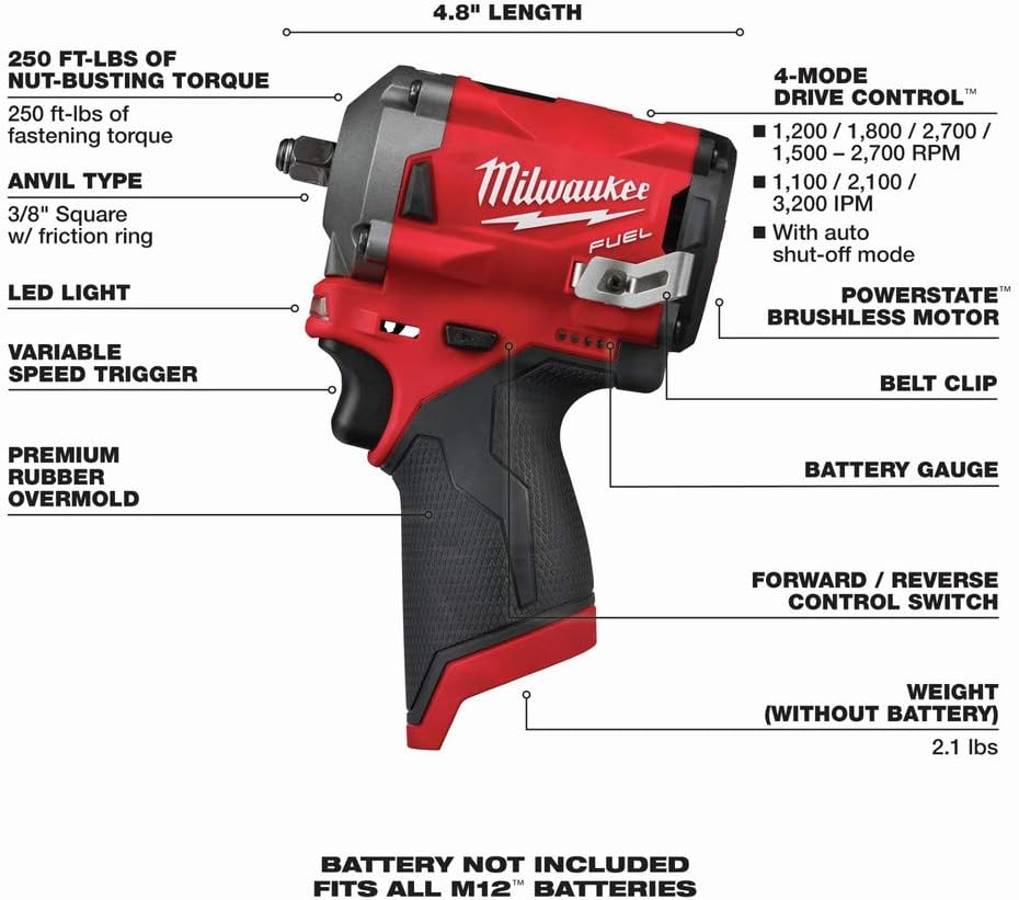 M12 Fuel Stubby 3/8" Impact Wrench (Bare Tool)