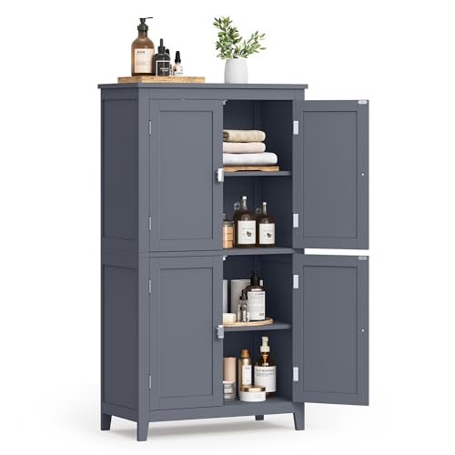VASAGLE Bathroom Floor Storage Cabinet, Bathroom Storage Unit, Freestanding Cabinet with 4 Doors, Adjustable Shelves, 11.8 x 23.6 x 43.3 Inches, Forest Green UBBC552C01