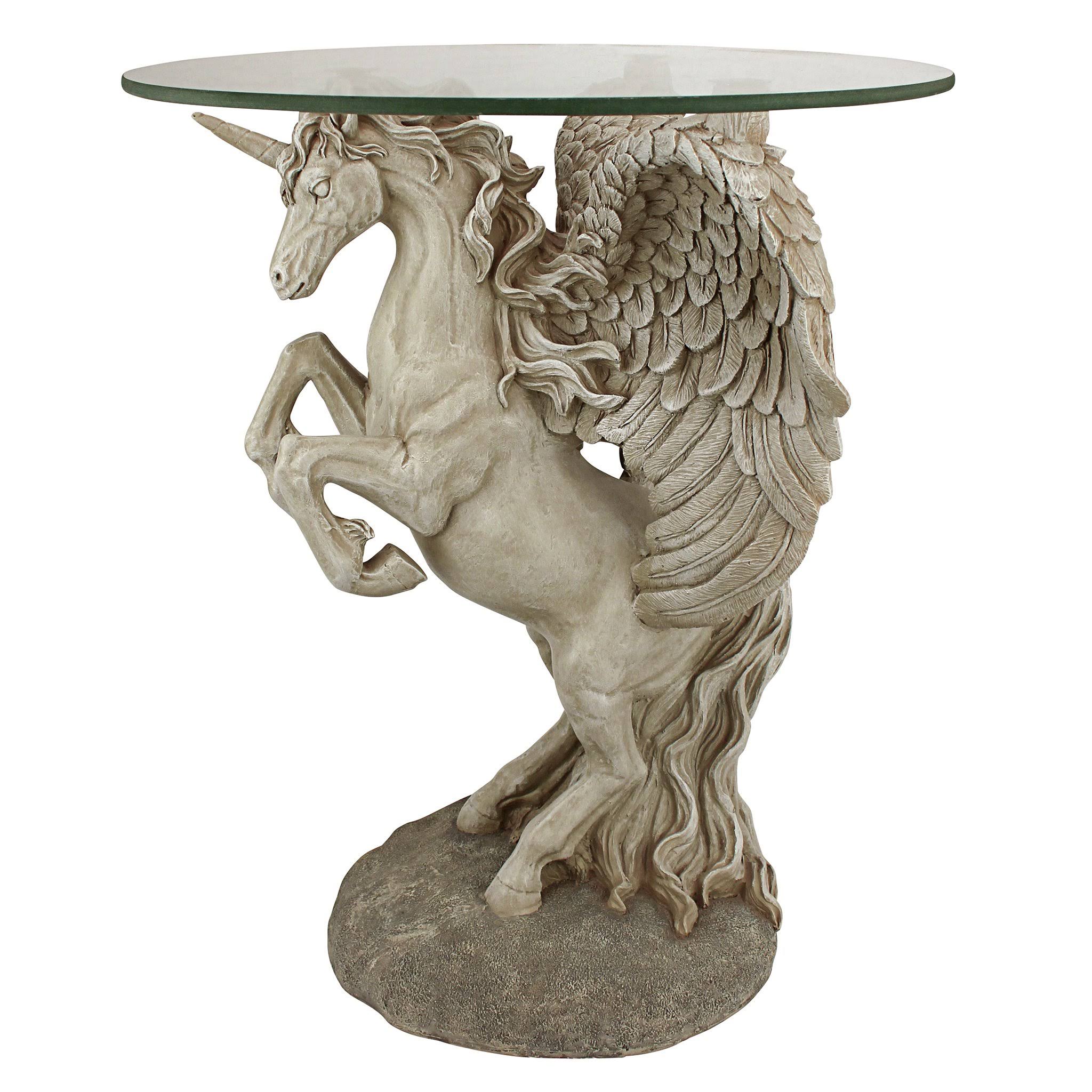 Design Toscano Mystical Winged Unicorn Sculptural Glass-Topped Table