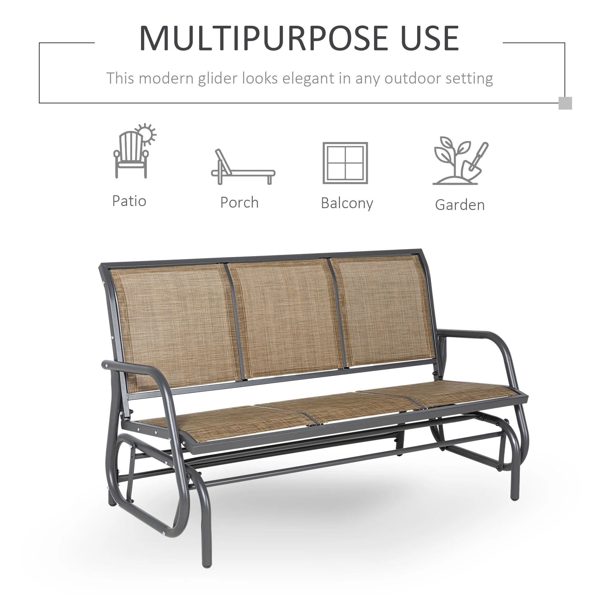Outsunny Outdoor Glider Bench for 3 with Breathable Mesh Fabric, Brown