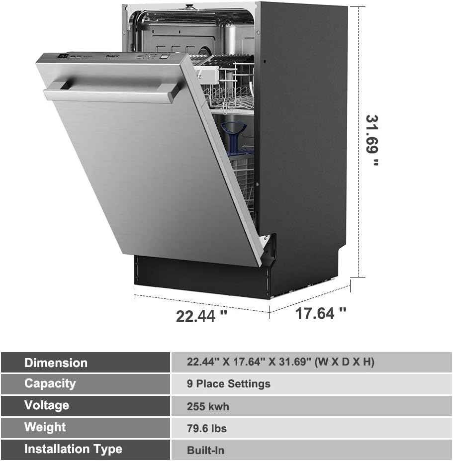 Galanz GLDW09TS2A5A Built in Dishwasher, 9 Place Setting, 18 Inch, 6 Cycles, 3 Options, Stainless Steel