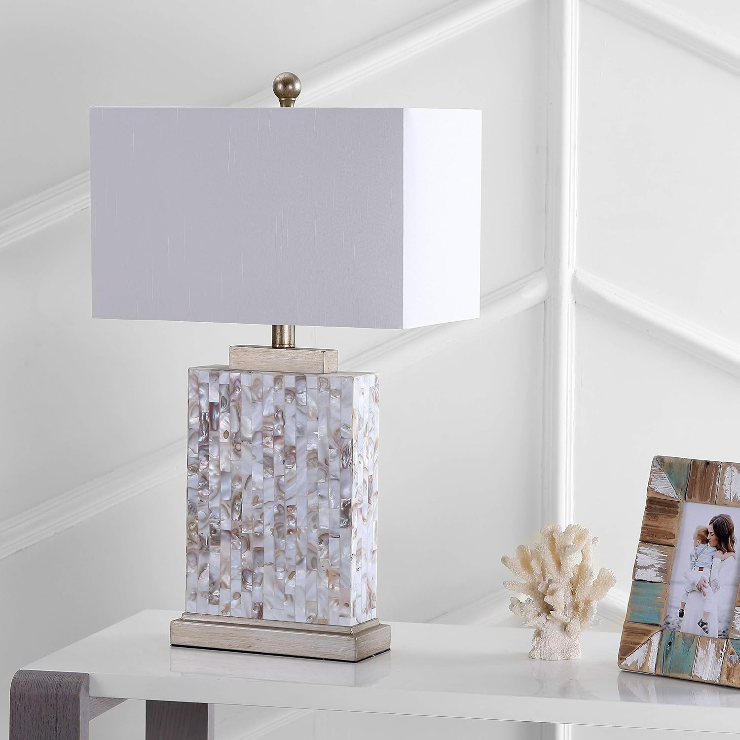 Safavieh Lighting Collection Tory Nautical Ivory Shell 25-inch Bedroom Living Room Home Office Desk Nightstand Table Lamp (Set of 2) - LED Bulbs Included