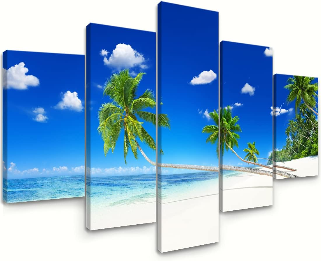 Canvas Prints Wall Art Beach Sunset Ocean Waves Nature Pictures for Living Room Office Home Decorations 5 Piece Large Modern Stretched and Framed Ready to Hang Landscape Artwork